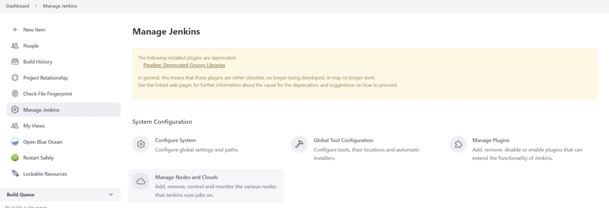 Manage Nodes and Clouds Jenkins UI